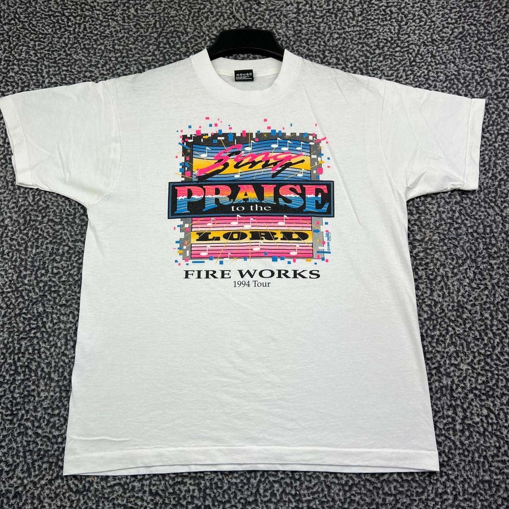 Vintage Sing Praise to the Lord Shirt Men White Large Best Fruit of the Loom L